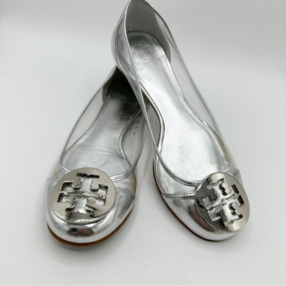 Tory Burch Reva Audrey Silver & Clear Ballet‎ Flat Sz 6.5